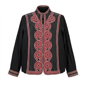 Bob Mackie Wearable Art Gray Embroidered Zip Up Blazer Jacket Size Small